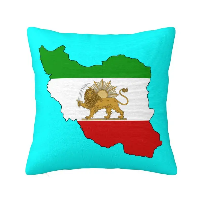Custom Modern Flag Of Iran Map Cushion Cover Polyester Lion and Sun Pillow Case Living Room Decoration