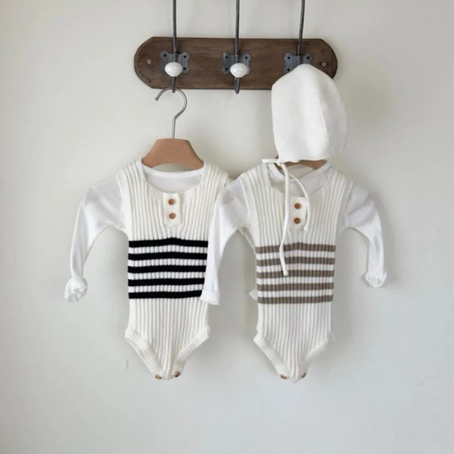 

2025autumn New Baby Sleeveless Knit Romper Newborn Cotton Striped Jumpsuit For Boy Girl Toddler Sweater Toddler Knitted Clothes