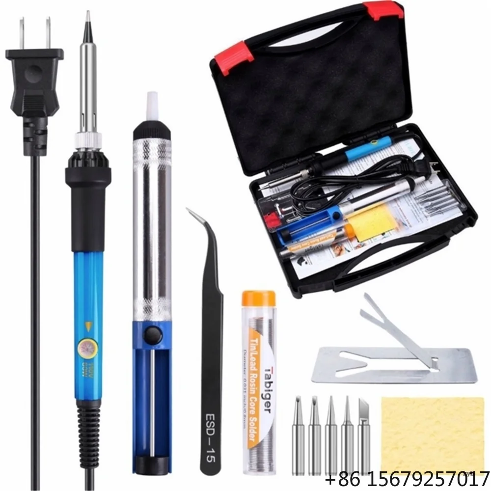 Soldering Iron Kit 60W 110V Adjustable Temperature Welding Soldering Iron with Tool Carry Case