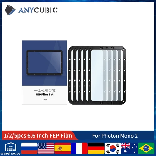 Imagen 1 del producto ANYCUBIC 6,6 pulgadas 1/2/5 Uds juego de películas FEP para Photon Mono 2 película de liberación integrada para impresora de resina LCD 3D piezas de impresoras 3D