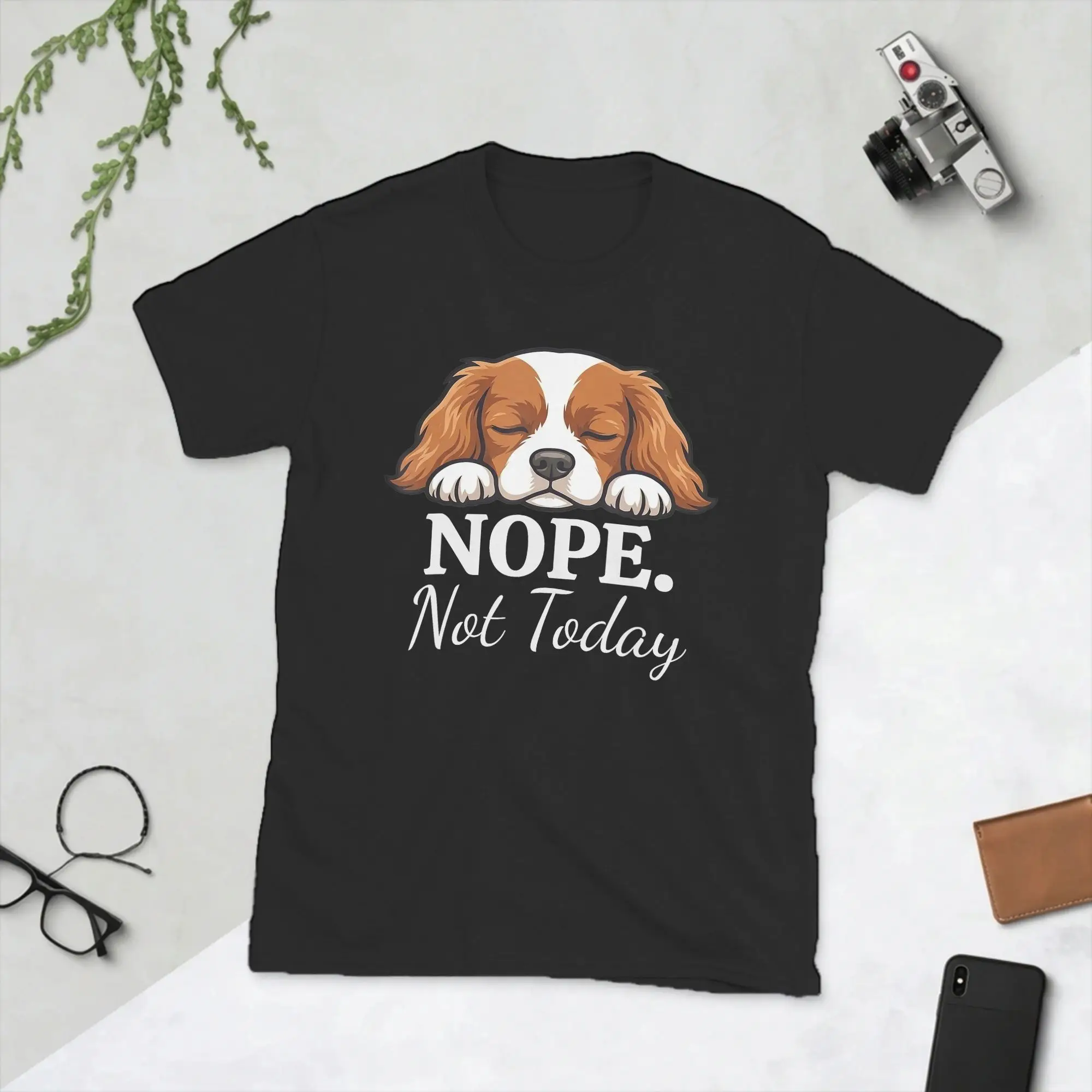 Vintage Cute Cavalier King Charles Spaniel Nope Not Today Funny T-Shirts for Men O Neck T Shirt  Short Sleeve Tees Gift Clothing