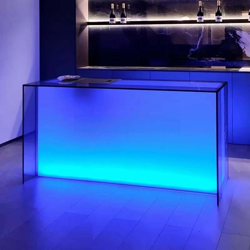 fb-New Design High Class Luminous Acrylic Bar Counter Modern Thickened Multi-layer Blue Light Night Club Acrylic Long Counter