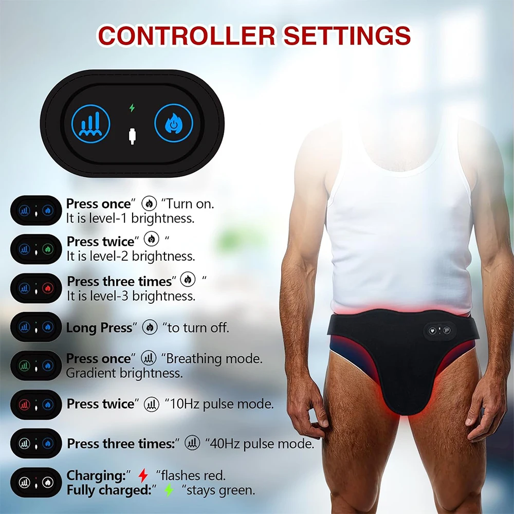 LEDs Red Light Therapy for Male Wellness,660nm&850nm Near Infrared Light Therapy Pad for Prostate Therapy Device USB Charging
