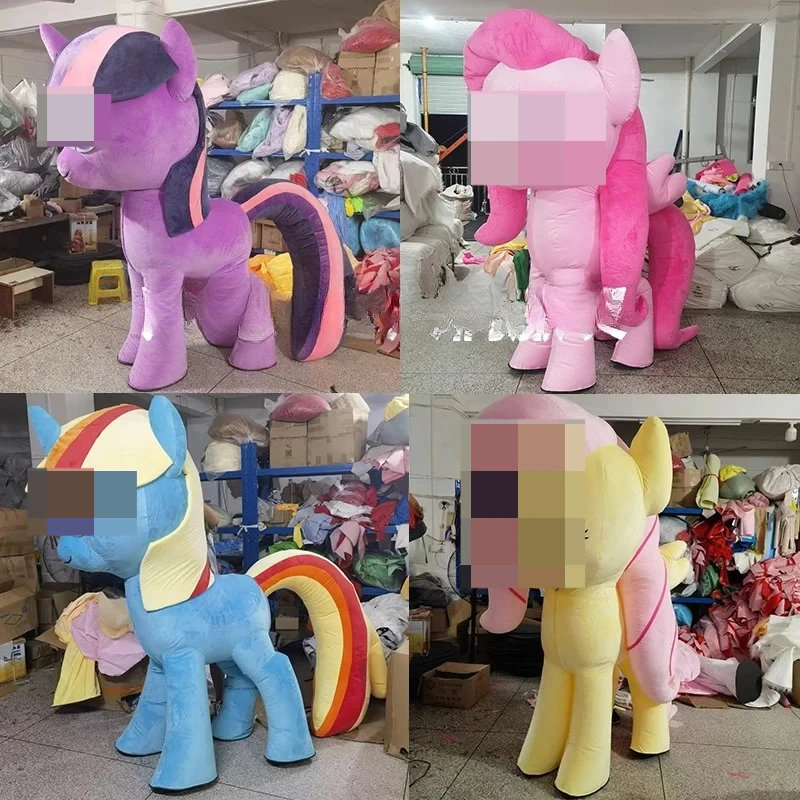 الأبيض نفخ يونيكورن زي الحصان زي التميمة موكب جودة أعياد الميلاد للكبار الحيوان حفلة الهالوين لا بطارية