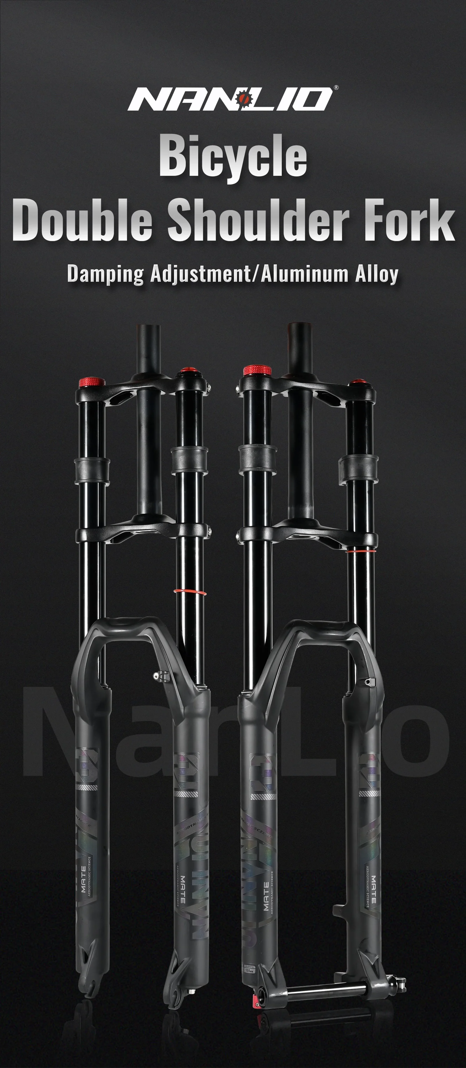 NanLio Doppelschulter-Schnee-Vorderradgabel 27,5 Zoll / 29 * 2,5 Zoll MTB-Gabel 150 mm Reise-Luftversorgungs-Fahrradgabel E-Bike-Gabel 15/9 mm – Detail 1