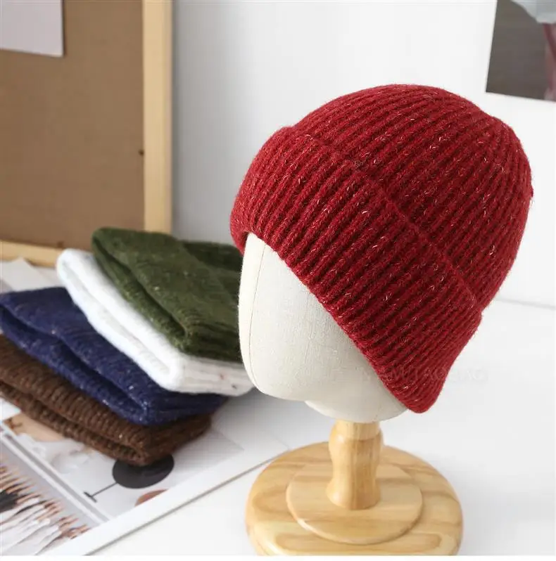 New Colored Thread Knitted Beanie Cap Women Fashion Trend Niche Warm Ear Protection Autumn Winter Atmosphere Wool Cold Hat