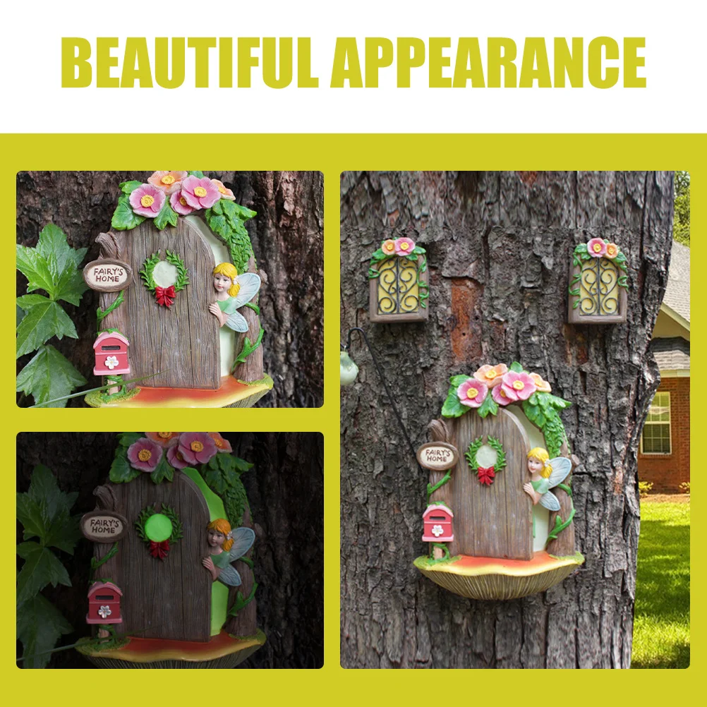 

1Set Garden Resin Miniature Fairy Door Tree Decoration Small Craft Door Outdoor Ornament Miniature Scene Decor