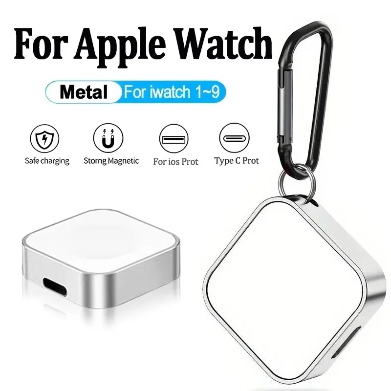 Portable Magnetic Watch Wireless Charger With Keychain For Apple Watch Series OS 9 SE 7 6 5 4 3 2 Type C/Ios Double Port Charger