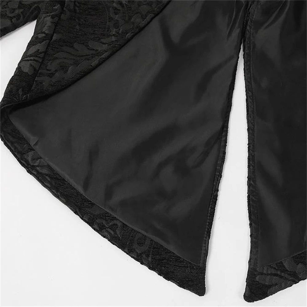 Adult Men Medieval Cosplay Black Jackets Devil Fashion Gothic Steampunk Tailcoat Costume Black Brocade Damask Wedding Halloween