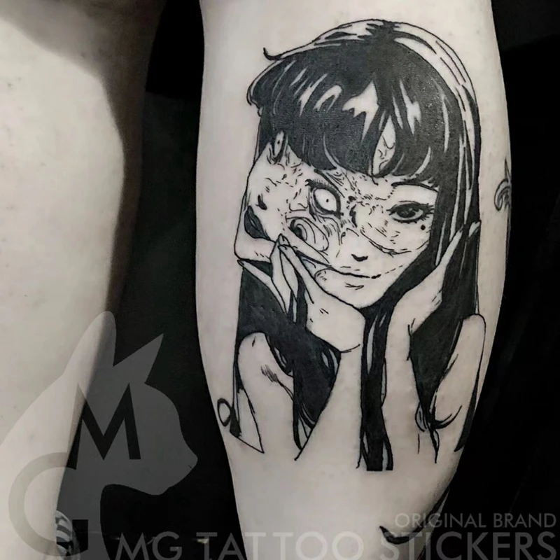 Japanese Dark Comics Evil Waterproof Temporary Fake Tattoo Sticker Kawakami Tomie Double Sided Girl Sleeve Body Art Anime Tattoo