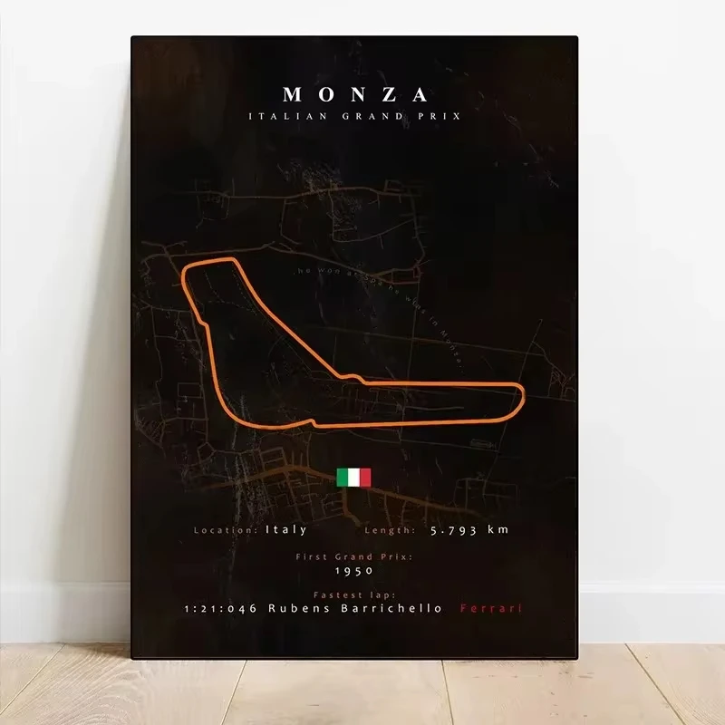 Formula 1 Track Map Posters Monaco Red Bull Ring Yas Marina Baku City Circuit Canvas Painting Posters and Prints Room Home Decor