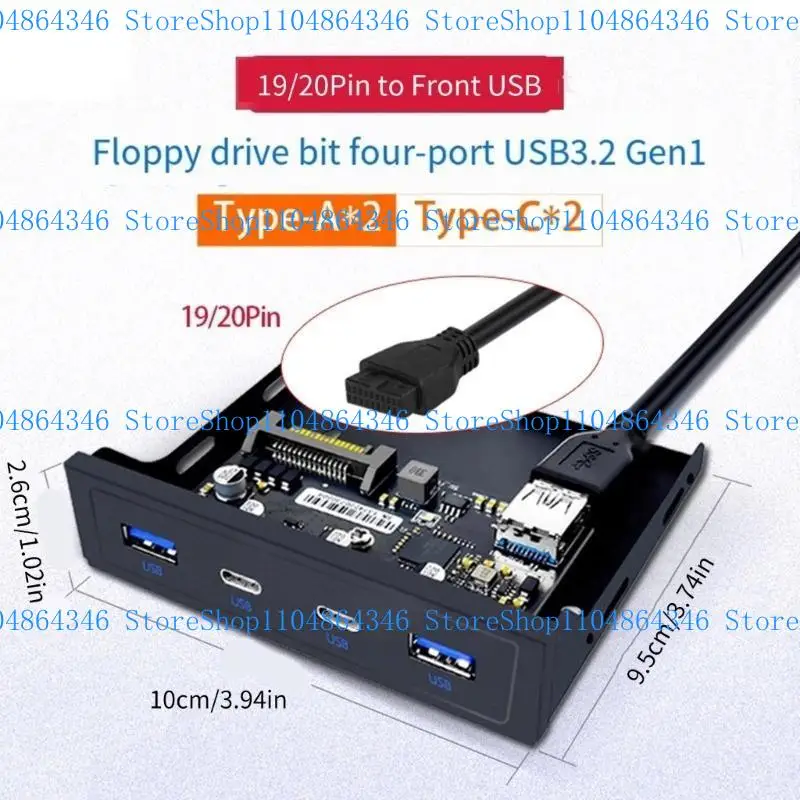 5ASD 19/20pin 3,5 "Pannello frontale USB floppy Bay 2 porta USB + 2 porta USB 3.2 5 Gbps