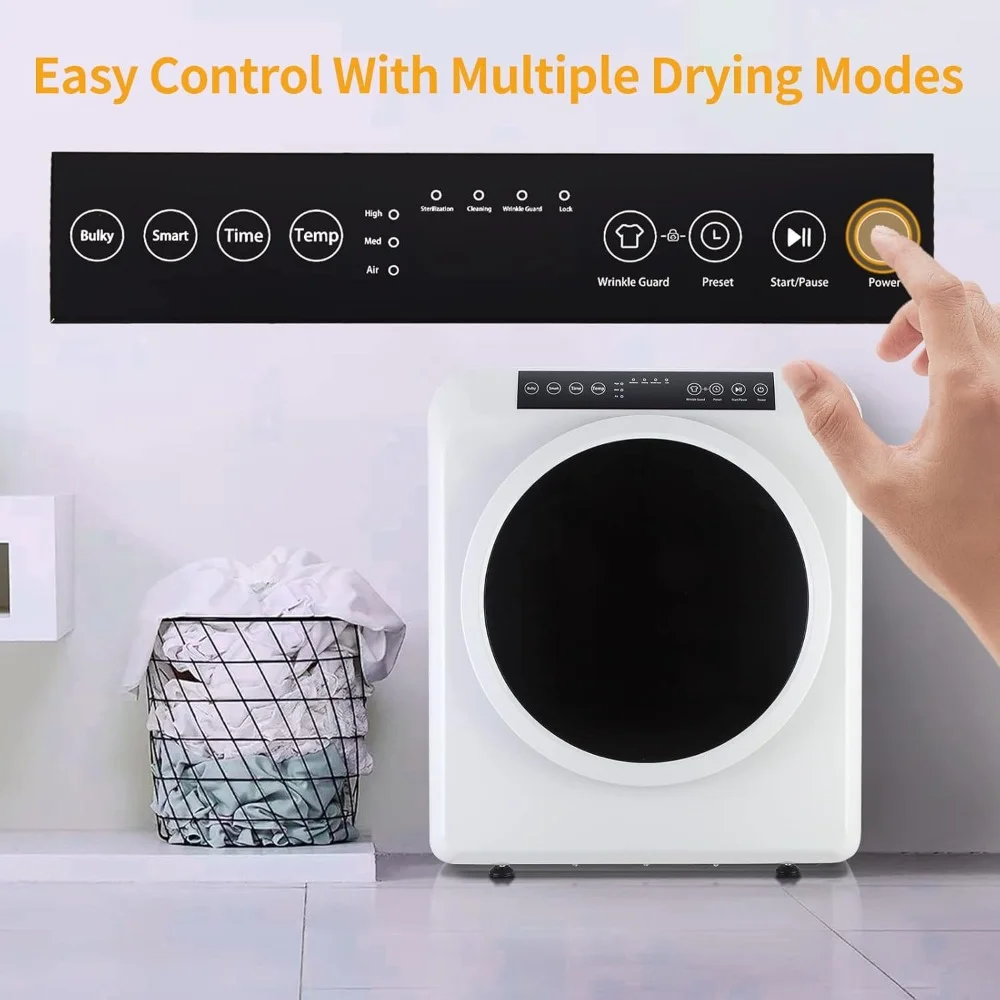 3.5 Cu.Ft Portable Clothes Dryer, 13.2LB Front Load Tumble Laundry Dryer with High End LCD Touch Screen & Stainless Steel Tub