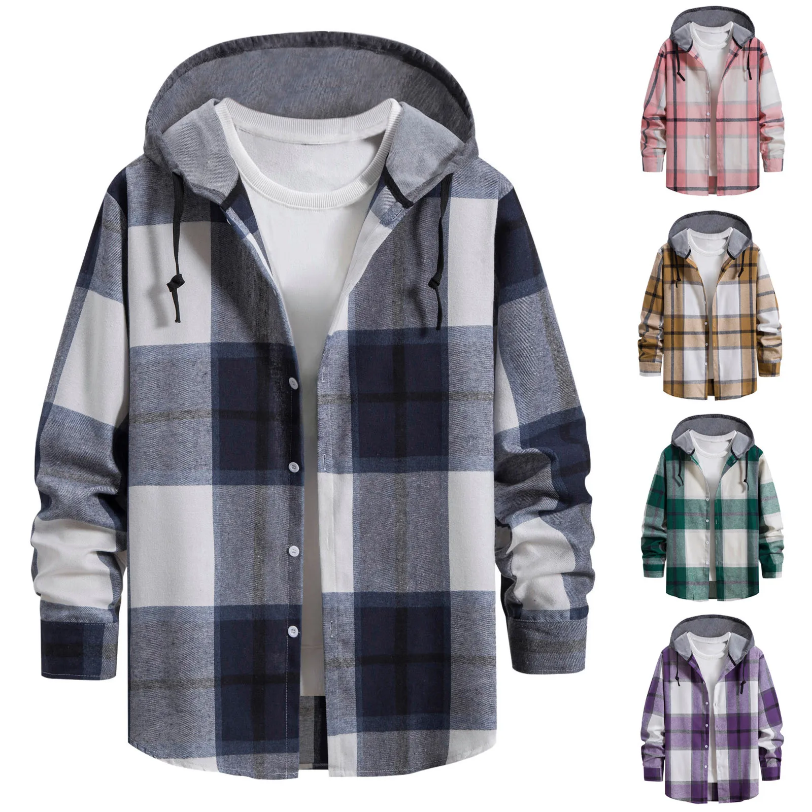 Men Flannel Plaid Shirt Casual Hooded Long Sleeve Shirt Jacket For Men Autumn Button Down Hoodies Jacket 2024 Male Clothing