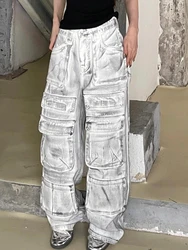 Adagirl übergroße Cargo jeans mit weitem Bein Frauen y2k Vintage Taschen mit hoher Taille machen alte gerade Jeans hosen Hip Hop Freizeit hosen