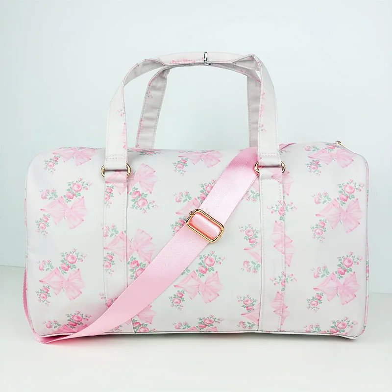 Moda rosa arco náilon duffle saco grande capacidade weekender durante a noite bagagem saco de viagem fitness natação yoga hangdbag feminino