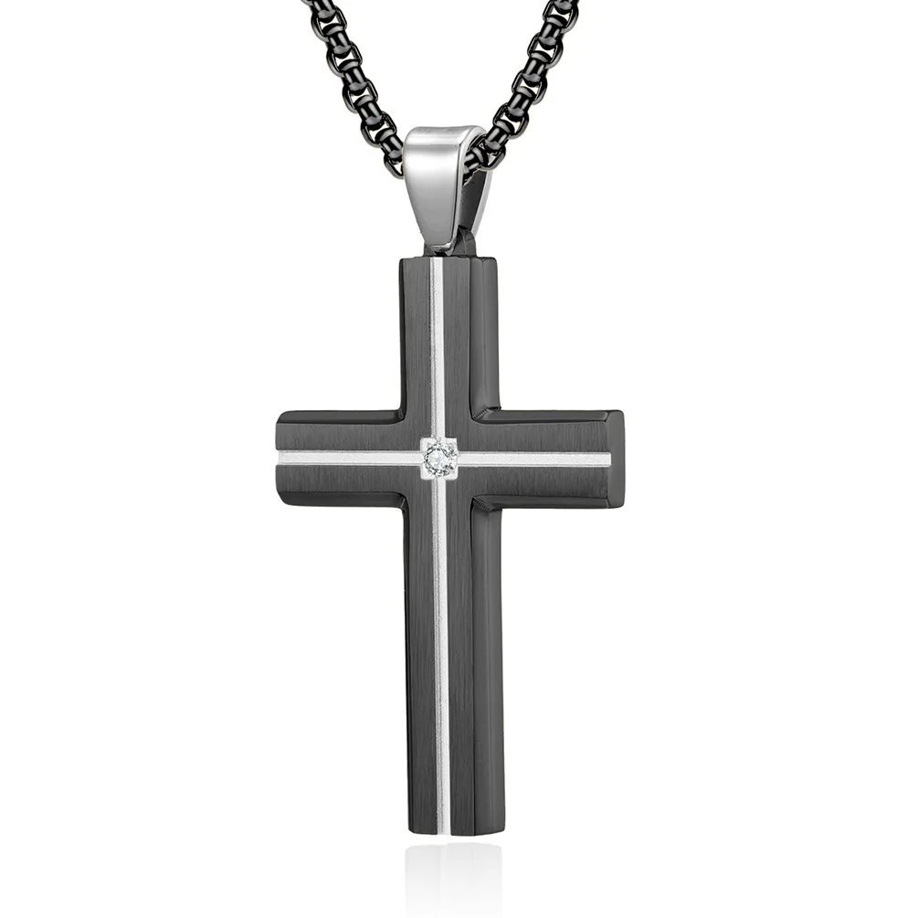 2023 Fashion Stainless Steel Necklace For Men Women Black Gold Color Color Cross Beveled Sandblasted Pendant  Necklace Jewelry