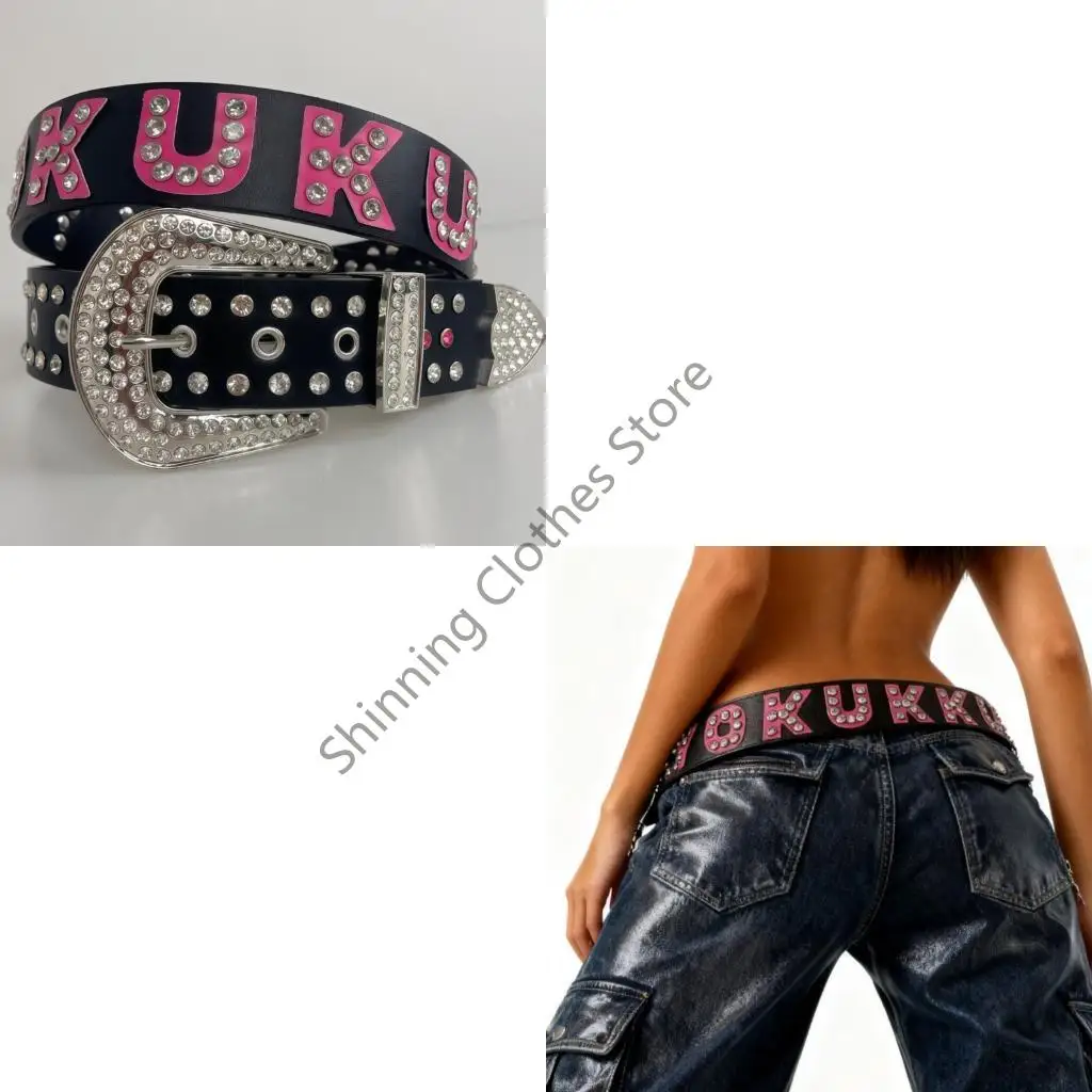 

M68A Stylish Rhinestoned Letter Embellished PU Belt Waist Girdle For Women Adjustable Waistband Party Accessory