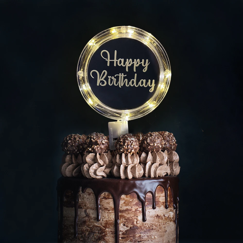 1pc führte Kuchen Topper Nachtlicht alles Gute zum Geburtstag Acryl Kuchen Dekorations werkzeuge Valentinstag Hochzeits feier Kuchen Dekoration Licht – Detail 2