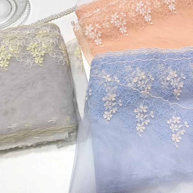 

29Yds Beautiful Orange Grey Blue Nylon Mesh Fabric 19cm Flower Embroidery Lace Fabric for Garment Dress