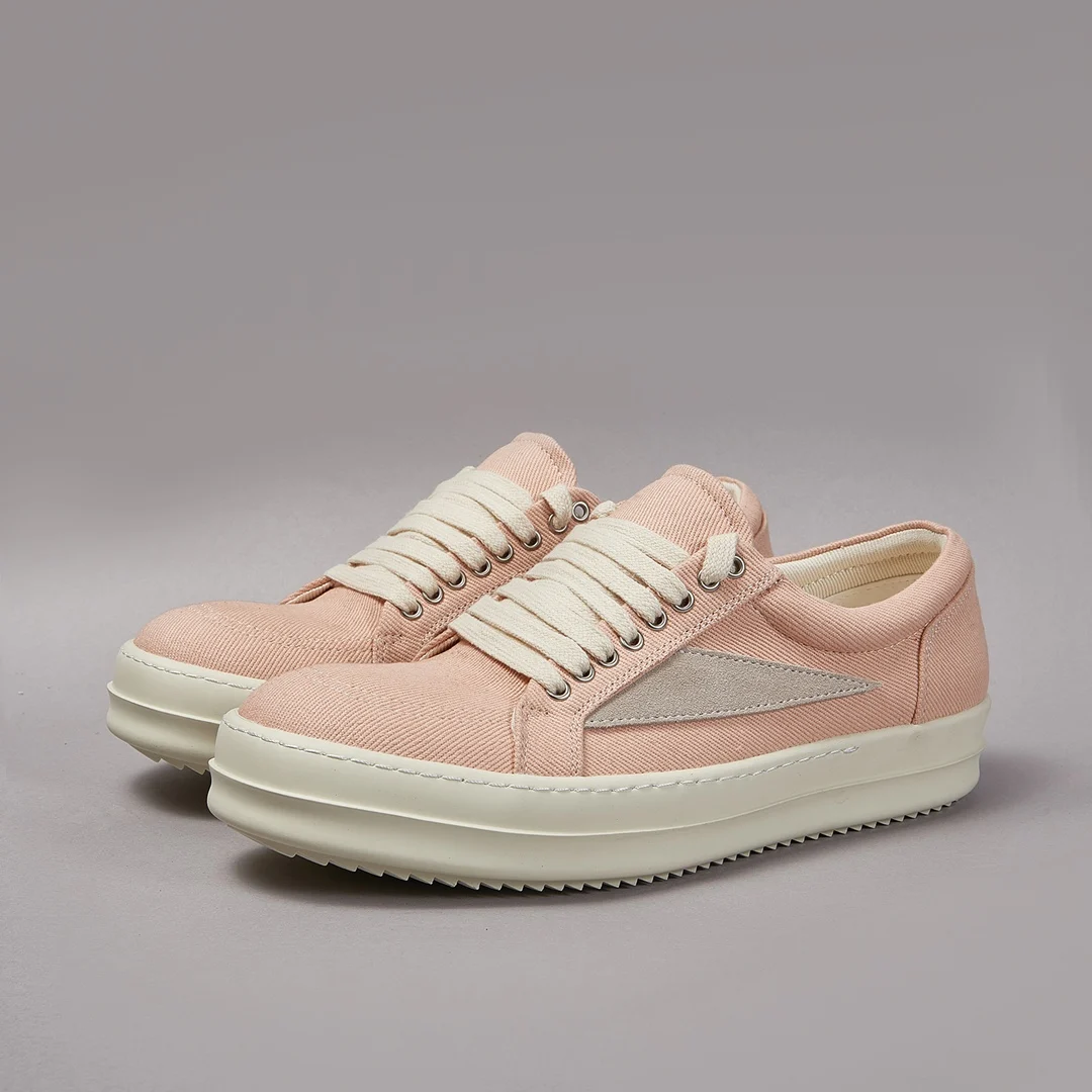 Ricks-zapatos informales Owens de diseñador de lujo para hombre y mujer, zapatillas planas de lona rosa sucia con encaje superior bajo, diseño Owens de alta calidad