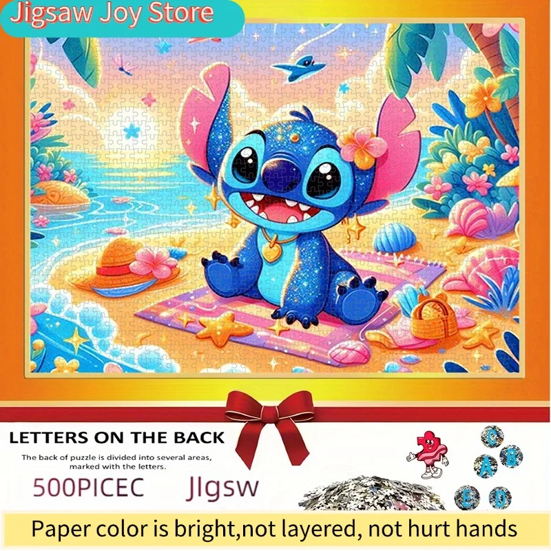 

Cute Blue Alien Beach Jigsaw Puzzle Durable White Cardboard Stress Relief Toy Home Decor Gift
