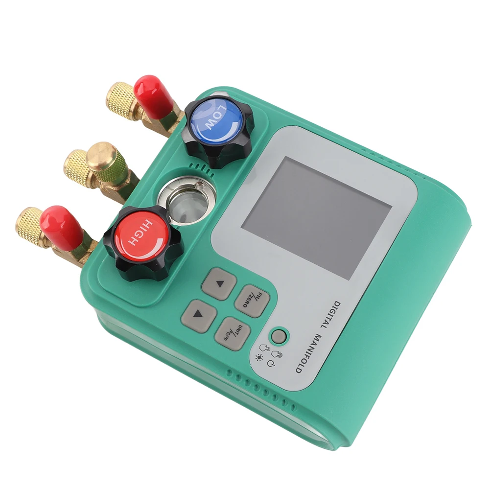 Refrigeration Manifold Auto Ac Gauge Green Metal Interface Design 32-bit Processing Chip Dual Pressure Display