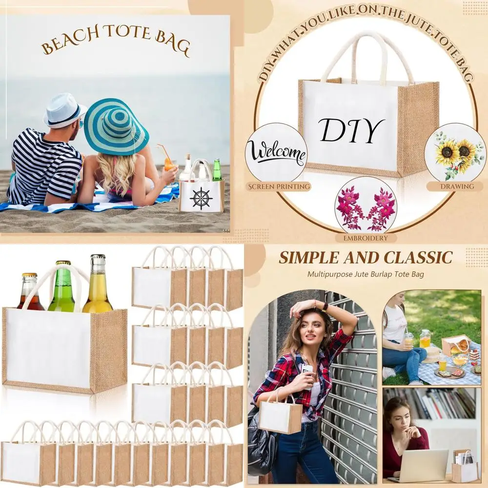 

Mini Jute Tote Bags, Reusable Waterproof Canvas Bags with Handles, Ideal for Weddings, Beach, DIY Gifts (9.06 x 6.3 x 5.12)