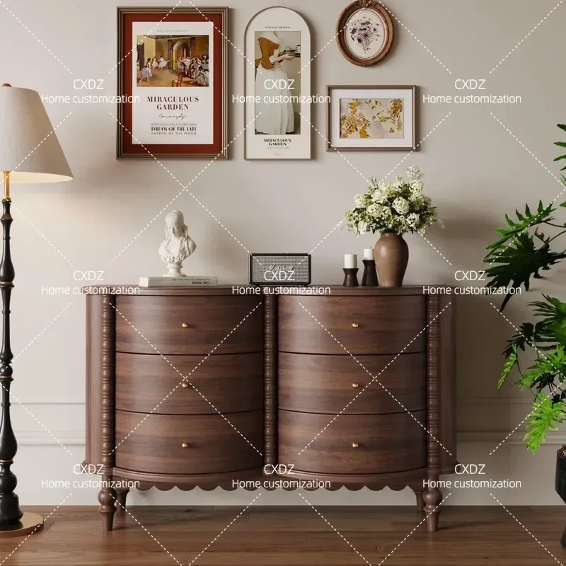 Black Walnut Antique Retro Storage Cabinet Bedroom Living Room Drawer Chest of Drawers American Style 2026 New