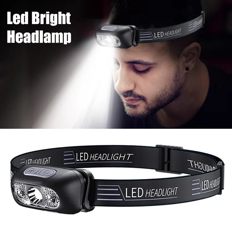 Strong Light Headlamp Portable LED Sensor Headlamp USB Rechargeable Head Flashlight Outdoor Camping Fishing Emergency Lantern