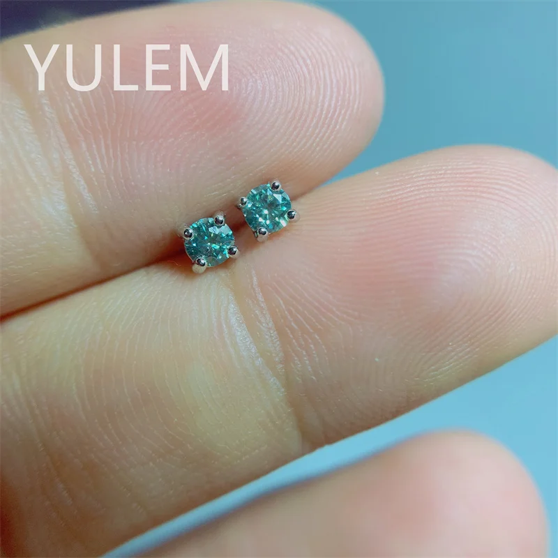 New Arrival 3x3mm Green Moissanite and 925 Silver with Round Moissanite Stud Earrings for Women