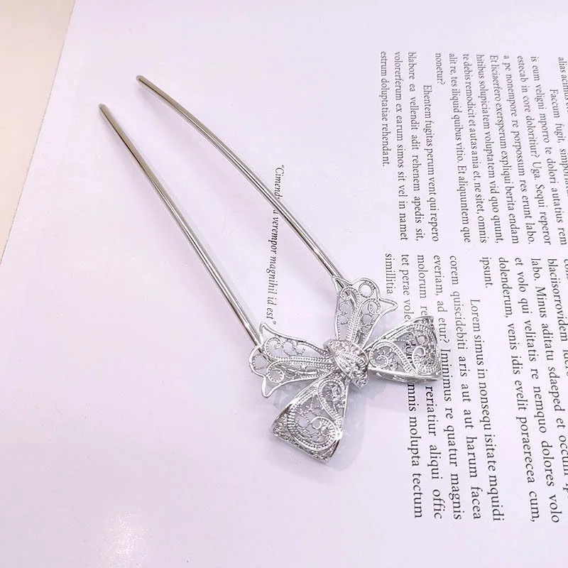 دبوس شعر على شكل حرف U بفيونكة مجوفة عالية الجودة دبوس شعر معدني على الطراز الصيني الجديد على الطراز العتيق إكسسوارات شعر متعددة الاستخدامات دبوس شعر نسائي #5