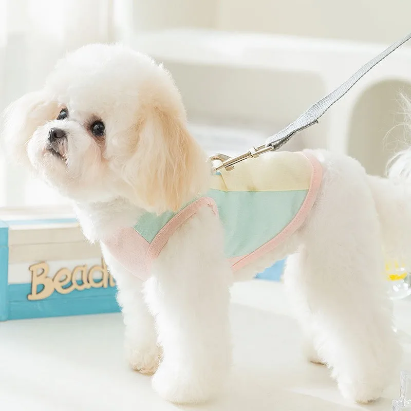 Spring Mesh Sunsuit Macaroon Dog Clothes Teddy Cool Vest Pet Can Leash Clothes Bichon Pullover Puppy Sleeveless T Shirt