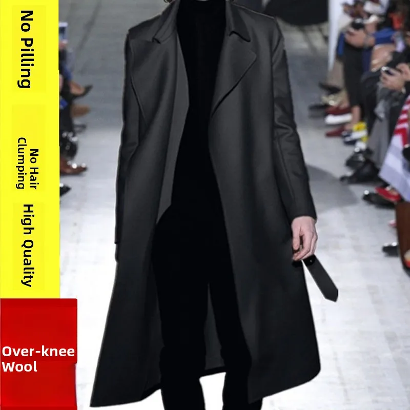 

Мужское шерстяное пальто очень большого размера (до 300 фунтов), ультрадлинное, ниже колена, из утолщенного твида, модное зимнее пальто для полных мужчин