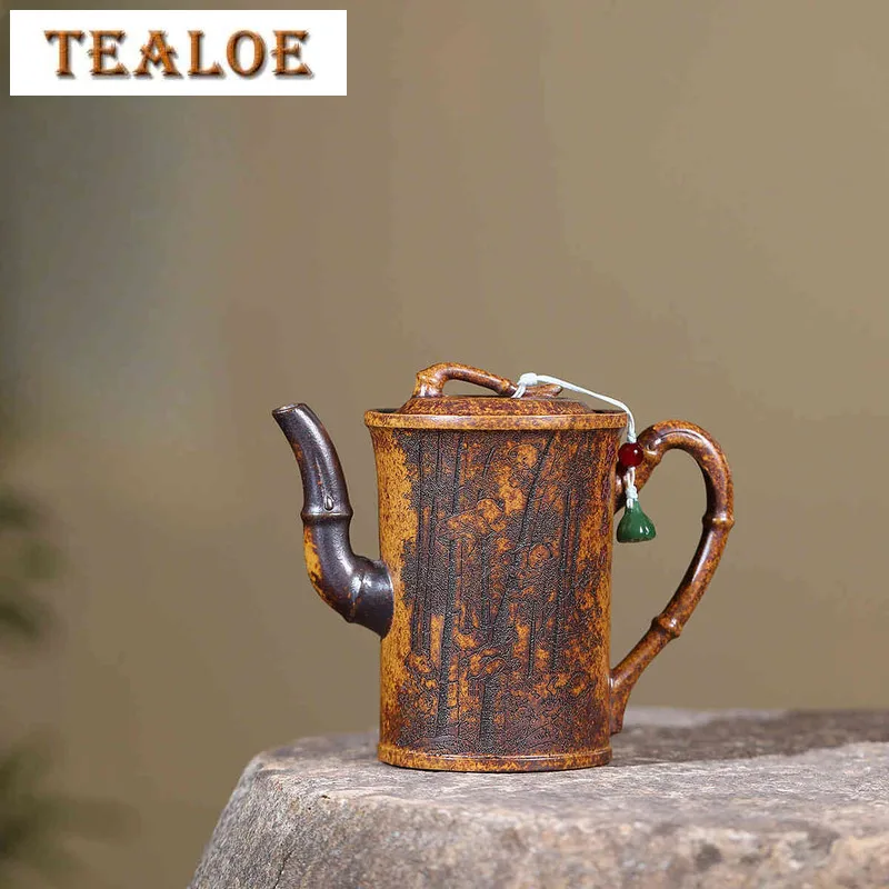 

330ml Yixing Purple Clay Teapots Handmade High Bamboo Joint Pot Raw Ore The Keel Gold Sand Mud Kettle With Strainer Zisha Teaset