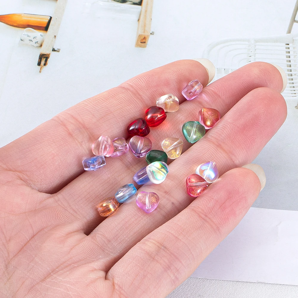 20pcs AB Color Heart Beads 6mm Red Czech Glass Loose Spacer Beads for DIY Earrings Necklace Jewelry Making Hairpin Accessories