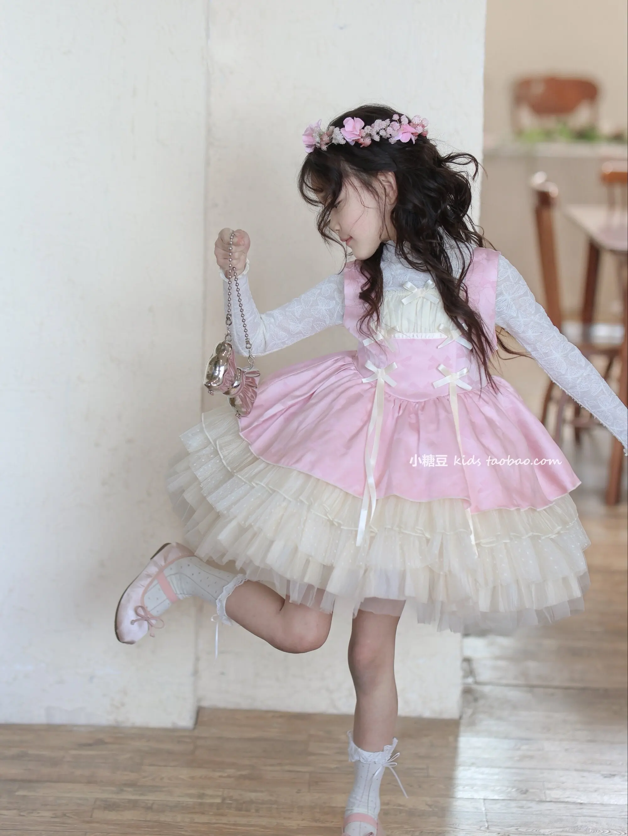 2 Stück Mädchen Rosa Mesh Lolita Prinzessinnenkleid Blumenmädchen Süßes Tutu Geburtstagsparty-Kleid Kinder Qualitäts-Boutique Lolita-Kostüm – Detail 19