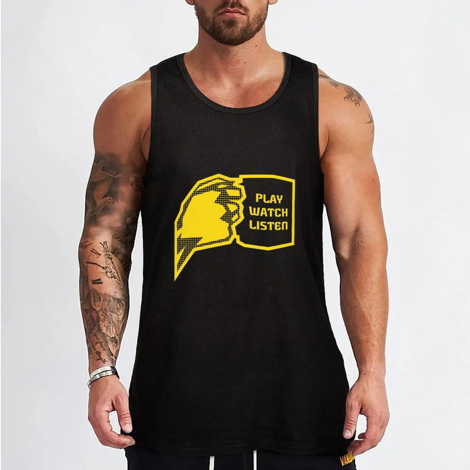 Play, Watch, Coffee (yellow) Tank Top Male clothes quick-drying t-shirt anime clothes summer clothes