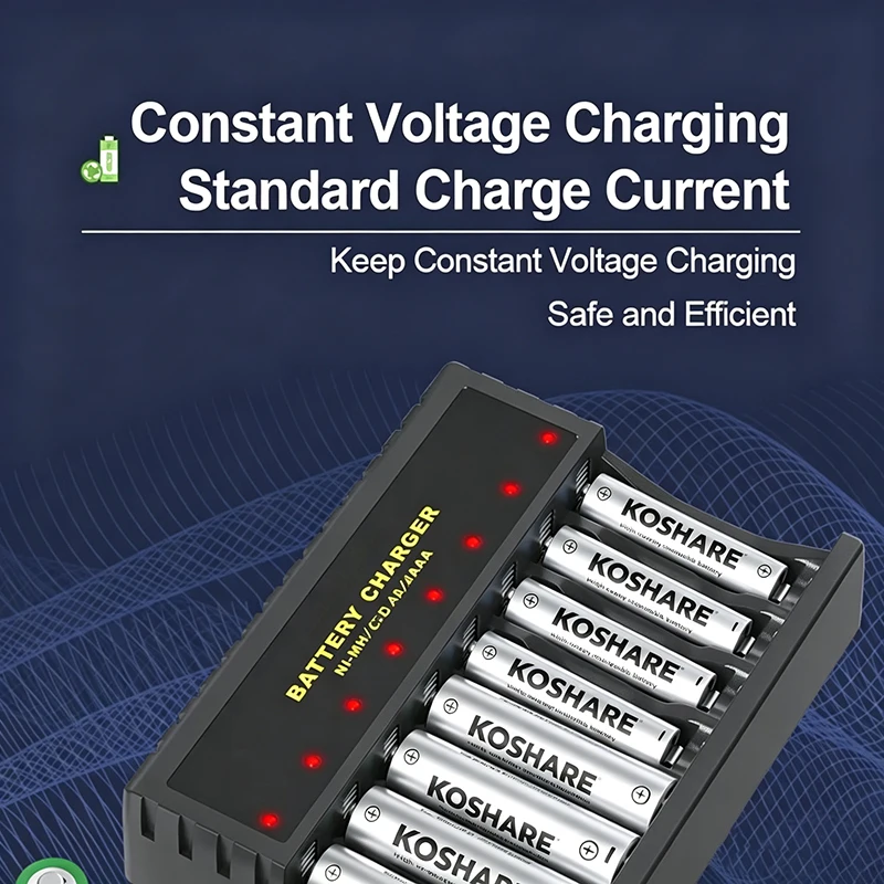KOSHAR Rechargeable Ni-MH Batteries 1.2V AA AAA 2800mAh 1000mAh With 8 Slot LED Smart Battery Charger Independent Fast Charging