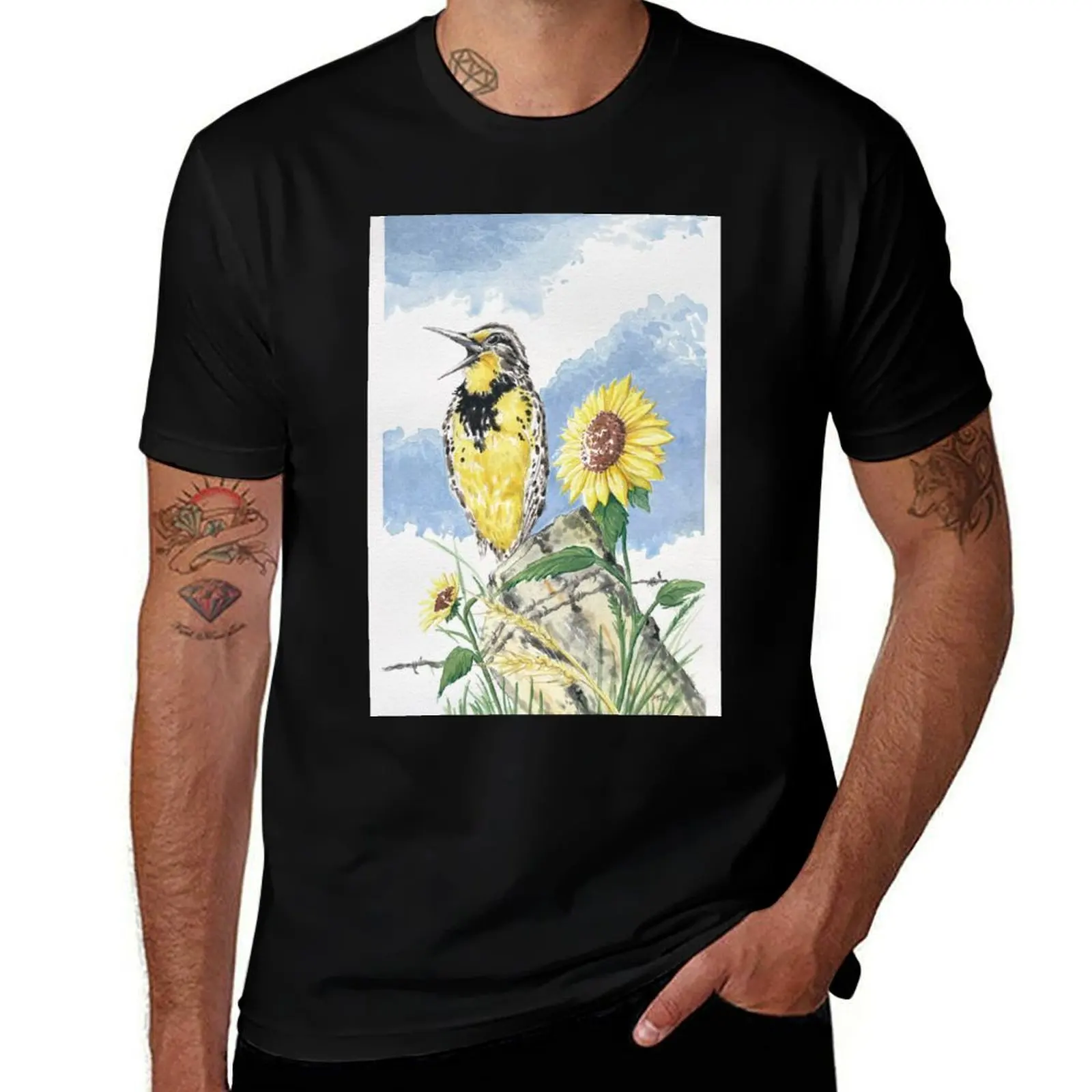 

Meadowlark & Sunflowers T-Shirt funny t shirts cotton man tshirt man t shirts cotton T-shirt
