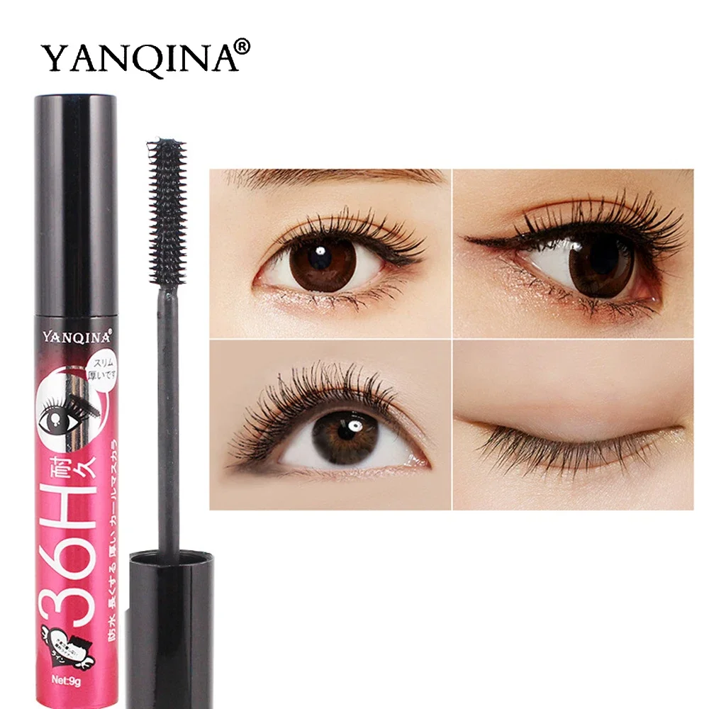 YANQINA 36H Black Waterproof Mascara Silk Fiber Lash 3D Makeup Eyelash Extension Black Thick Lengthening Cosmetic Eye Lashes