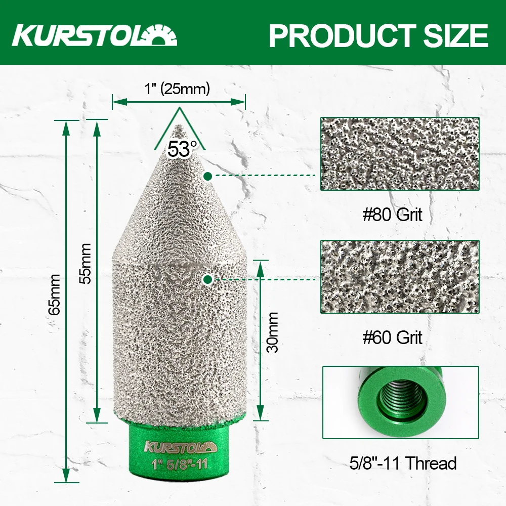 KURSTOL 2pcs 25mm M14 or 5/8-11 Diamond Chamfer Bit Grinder Cone Tile Granite Marble Porcelain Polishing Milling Bit Finger Bit