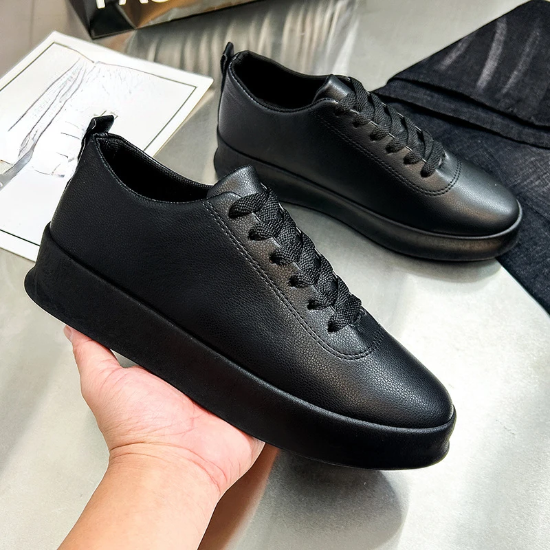 Spring Man Leather Sneakers Round Toe Breathable Low Top Casual Male Flats