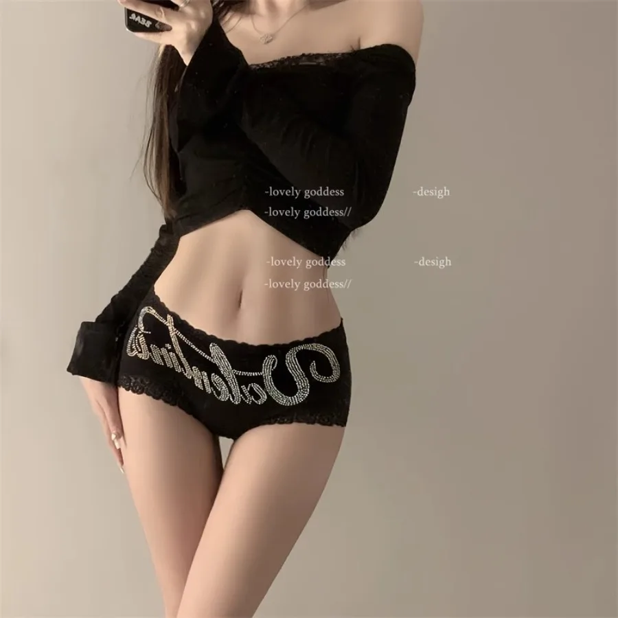 

SP & CITY пикантные кружевные трусики с блестящими стразами и буквами, женское мягкое тонкое бесшовное нижнее белье с низкой талией, хлопковые дышащие трусы с промежностью