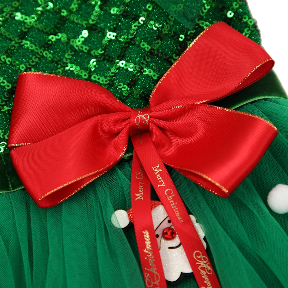 Children Girls Xmas Dress Green Elf New Year Clothing Christmas Tree Tulle Tutu Dress for Toddler Kids Holiday Ball Gown Outfits