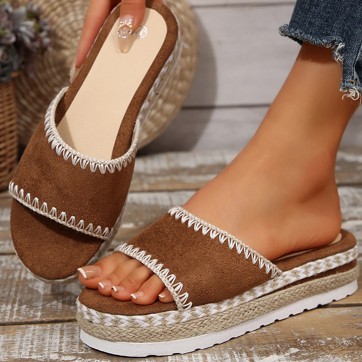 

Женские шлепанцы на танкетке, платформе, высоком каблуке, удобные, модные, базовые, сабо, сандалии, шлепанцы-слайды