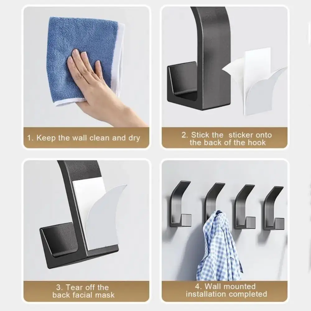 5Pcs/Set Self-adhesive Wall Hanging Hooks No Drilling Bathroom Kitchen Shower Organizers Anti-slip Clothes Towel