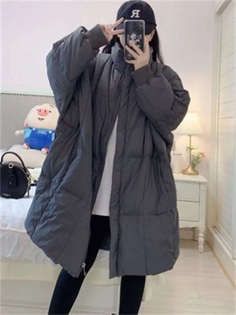 Gray Cotton Coat Women\'s 2022 Winte Style Retro All-match Thickened Cotton Coat Mid-length Female Student Cotton-Padded Jacket X