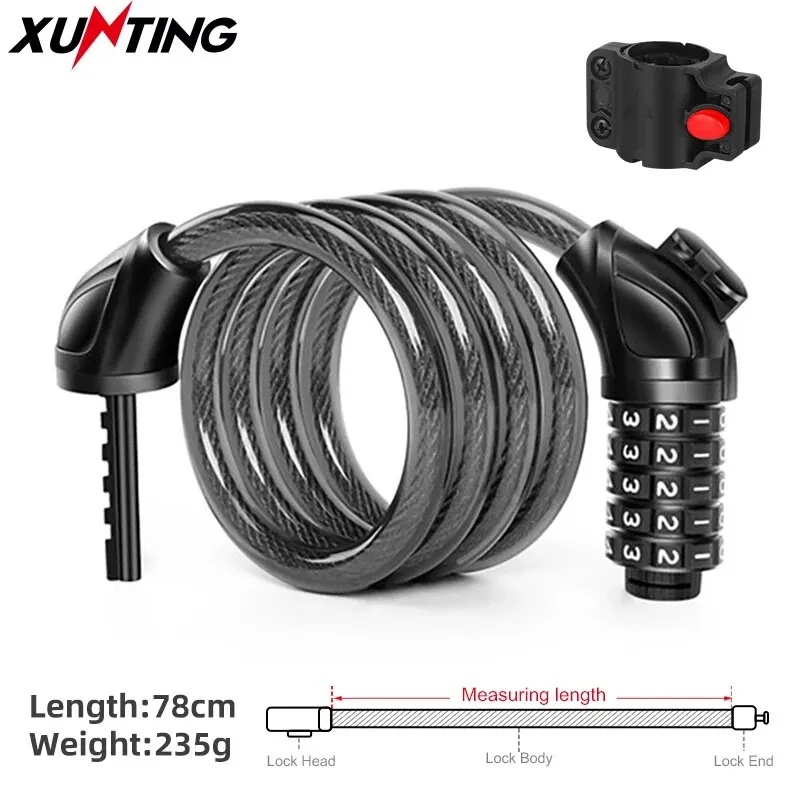 Xunting Bike Cable Lock 78cm Bike Locks Cable 5 Feet Coiled Secure Resettable Combination Bike Lock with Mounting Bracket