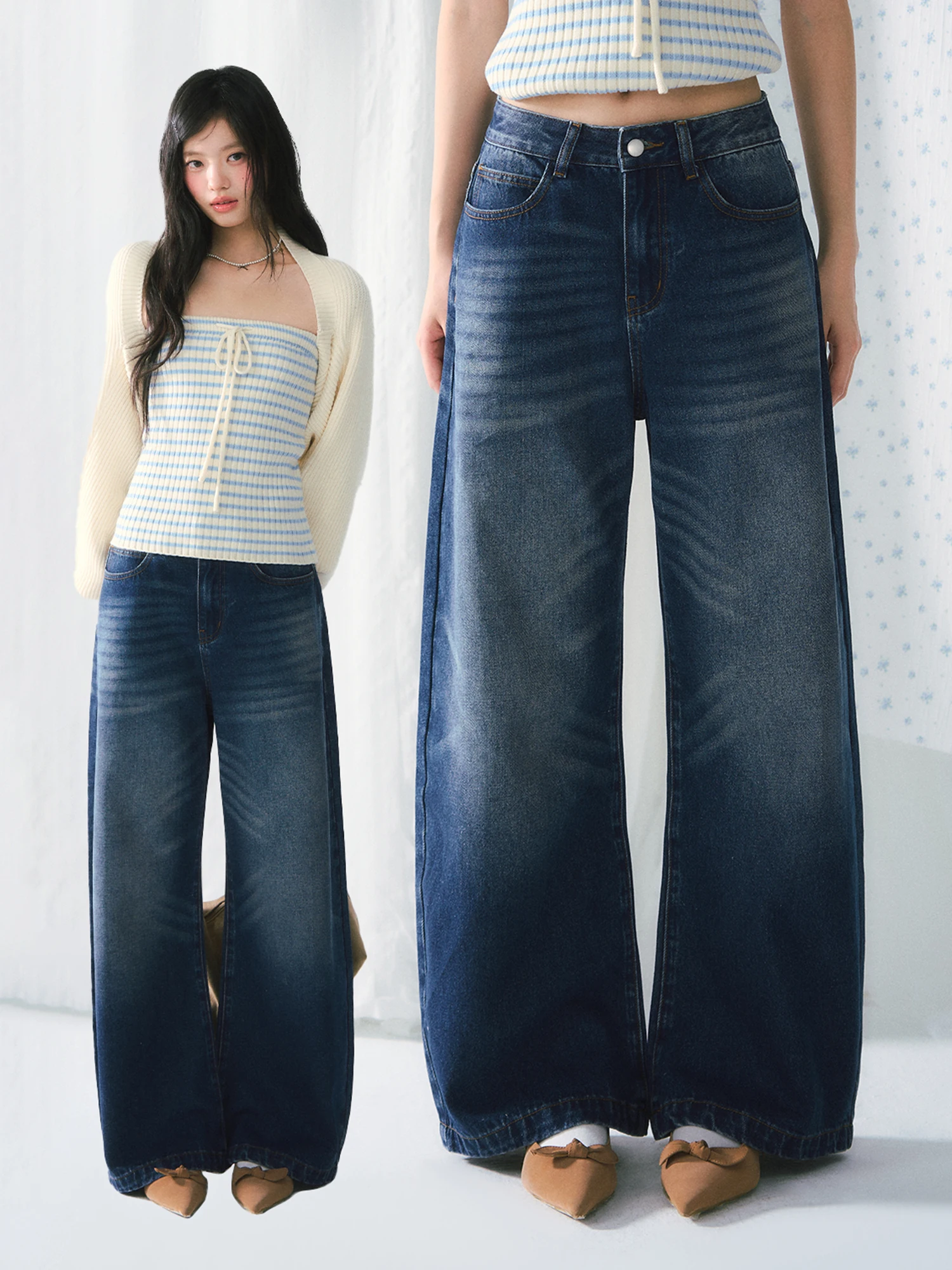 

Джинсы Wedhub женские повседневные широкие прямого кроя, темно-синие, из хлопка, с застежкой на пуговицах, с завышенной талией